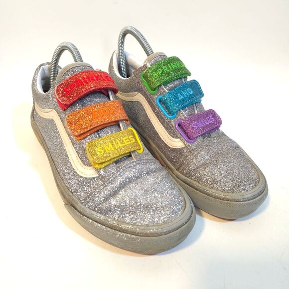 VANS x FLOUR SHOP Sprinkles & Smiles Old Skool V Silver Rainbow Glitter PRIDE Sn - Picture 12 of 12